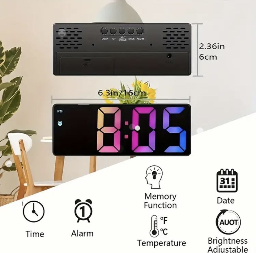 Budzik zegar termometr LED lustrzany