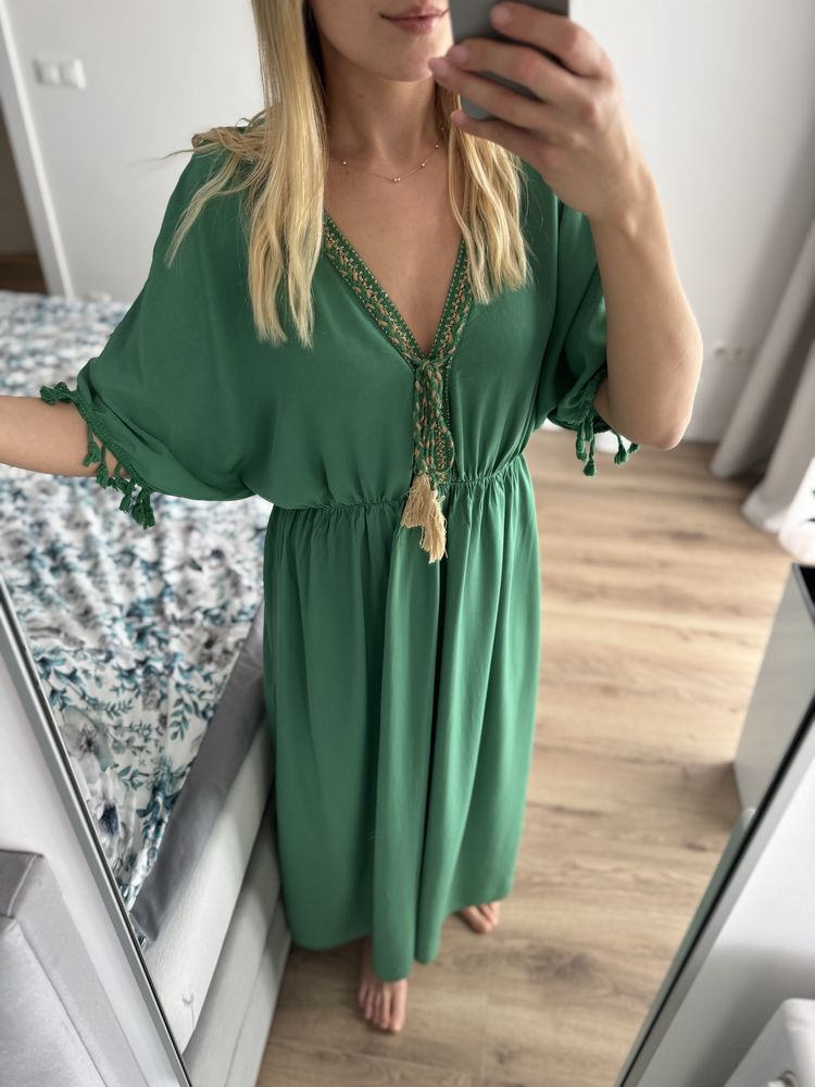 Nowa zielona sukienka maxi w stylu boho , sukienka z wiskozy