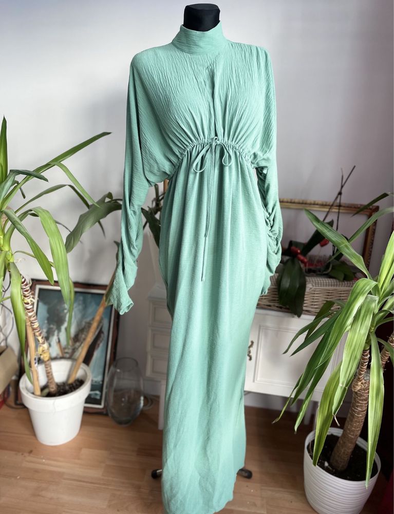 Miętowa drapowana sukienka maxi L 40 xl 42 Pretty Little Thing