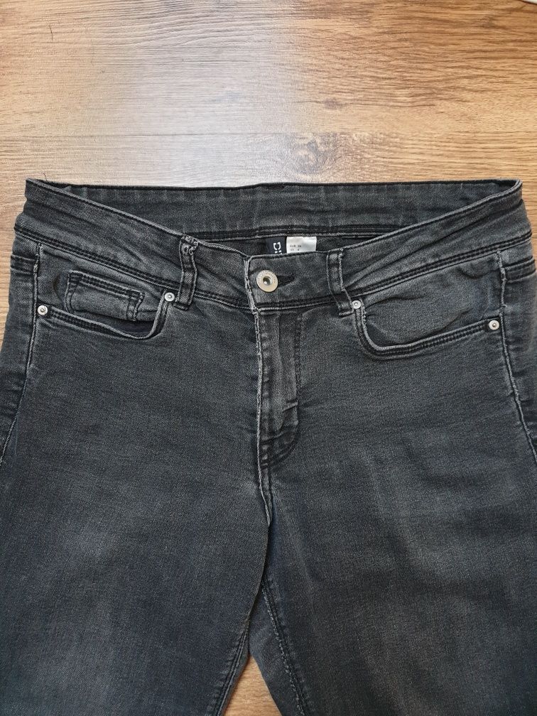 Jeansy skinny regular waist ciemnoszare H&M