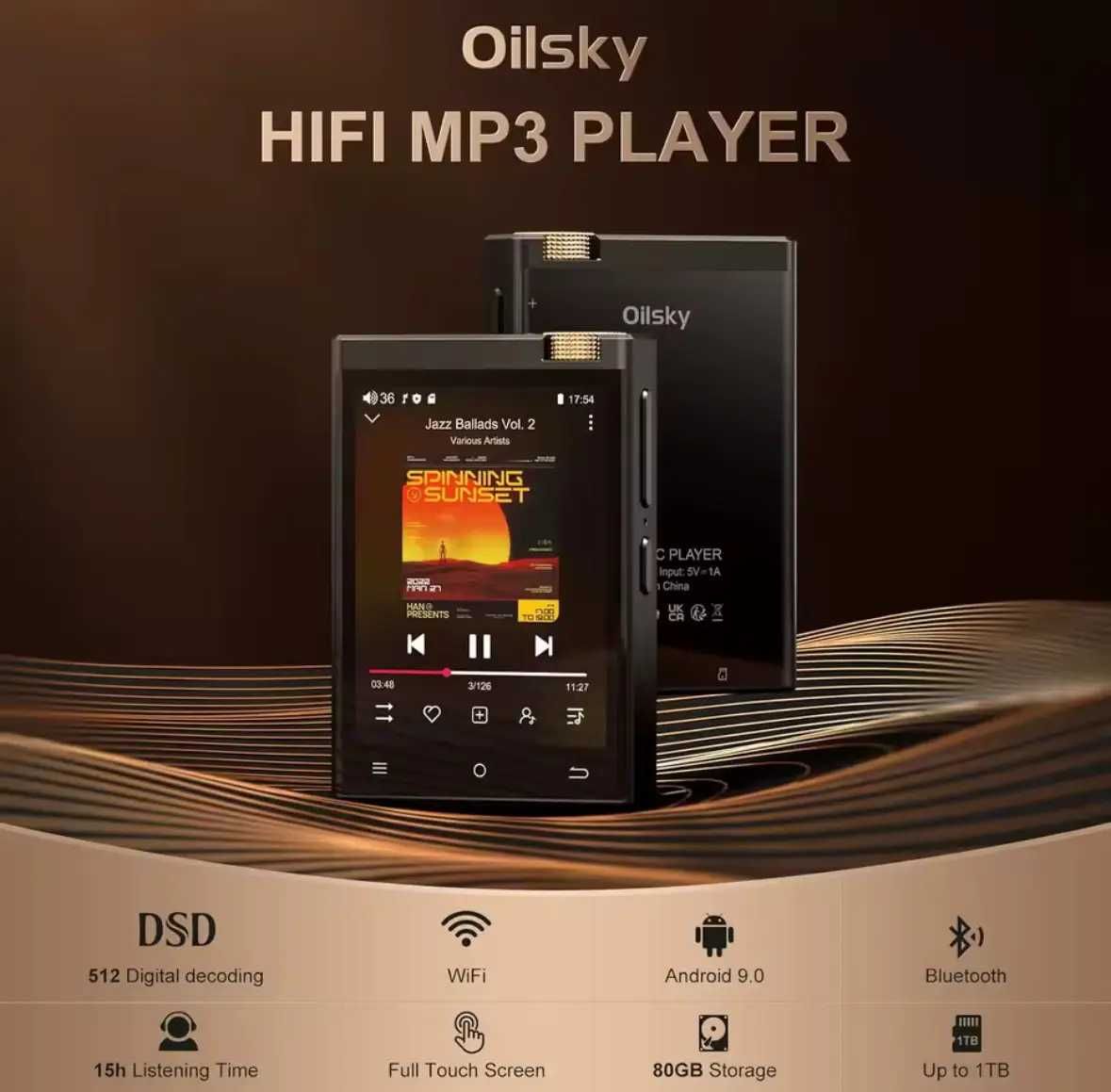 Аудіоплеєр OilSky з підтримкою LDAC DSD512 ESS ES9018Q2M MAX97720 80GB