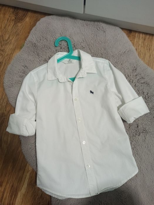 Koszula H&M 128 biała, klasyczna, bawełniana.