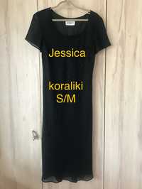 Jessica S M czarna sukienka wizytowa elegancka na podszewce koraliki