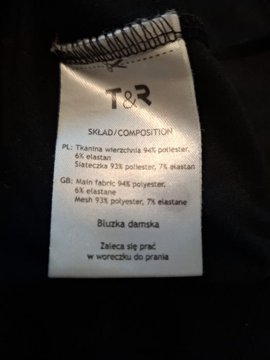 Bluzka S - M Czarna z siateczką długi rękaw pod żakiet na codzień