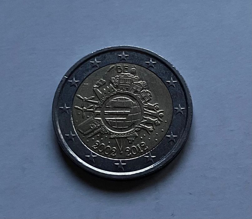 Moeda 2€ Bélgica - Comemorativa - 2012 - 10 Anos de Circulação do Euro