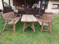 Meble dębowe ogrodowe - 1 stół + 2 ławy