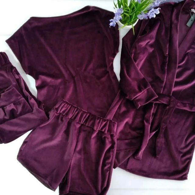 Піжама велюрова 5 в 1. Комплект  велюровий. Халат. Костю.домашній одяг