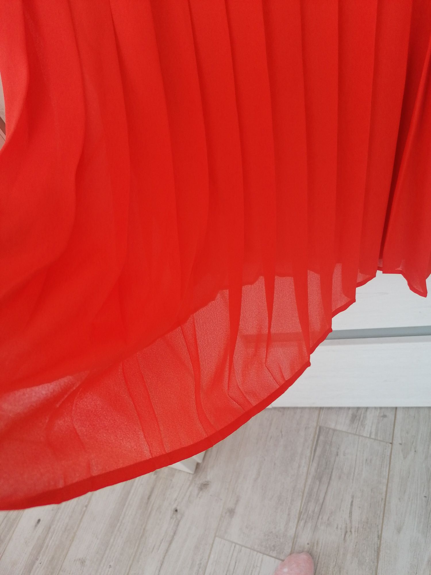Spódnica czerwona, pomarańcz XS s plisowana
