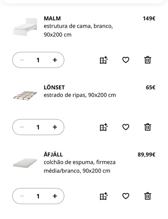 Cama 90x200 MALM com estrado + colchão IKEA