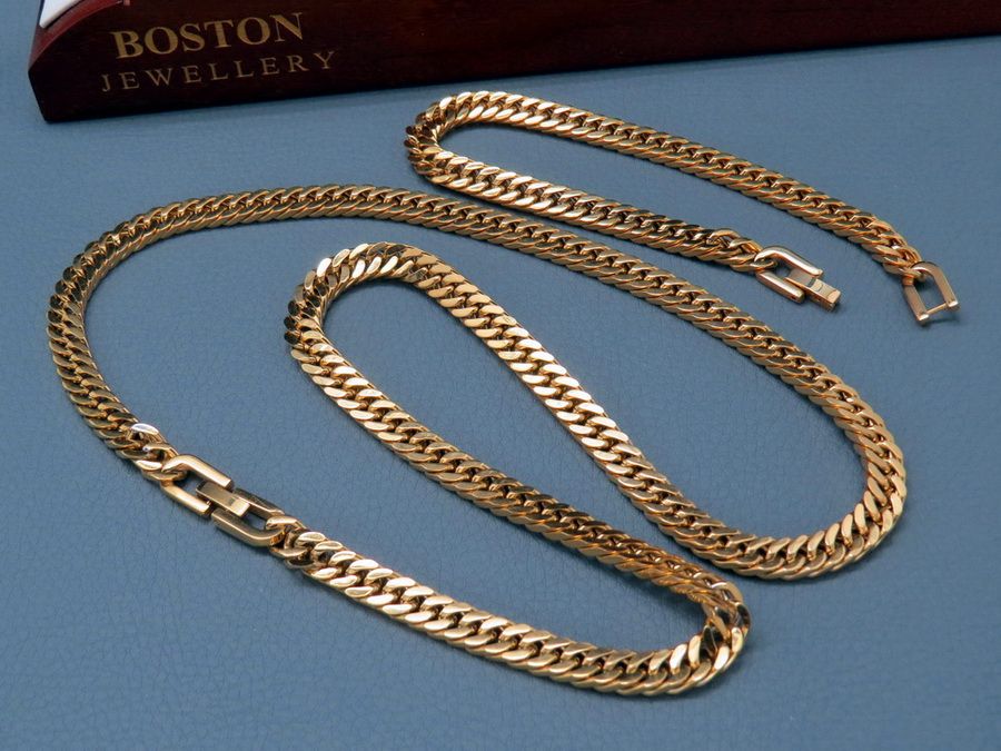 Złota Pancerka 7mm Łańcuszek i Bransoleta Zestaw BOSTON JEWELLERY