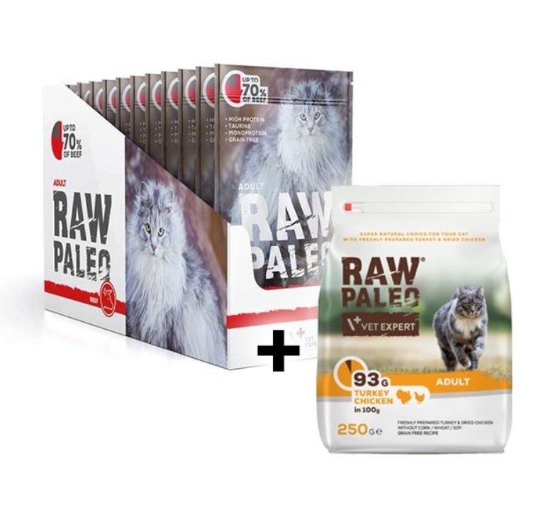 RAW PALEO ADULT CAT BEEF 12x100g +gratis