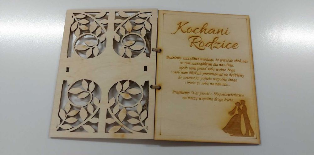 Kartka ażurowa prośba o błogosławieństwo rodziców imiona data 15x11cm