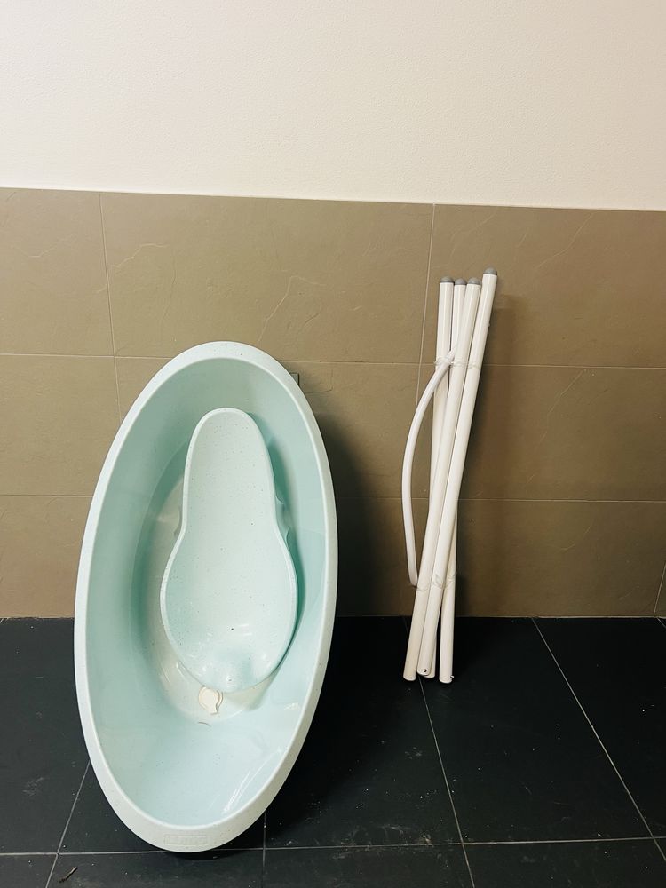 Banheira luma com banco e suporte verde agua