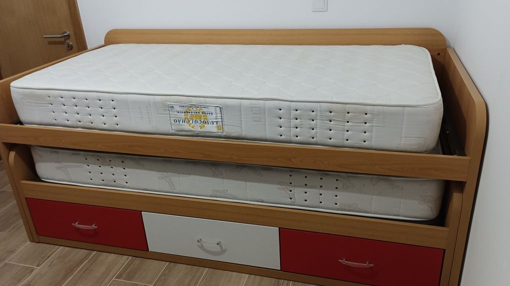 Cama individual dupla + 3 gavetas