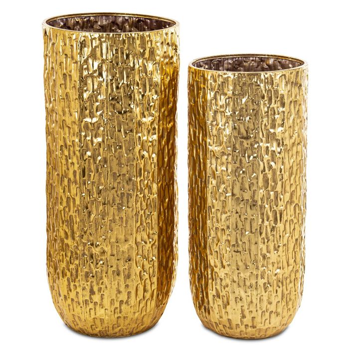 Złote Wysokie Osłonki Donice Duże Metalowe Wazony Komplet 2 Szt.166617