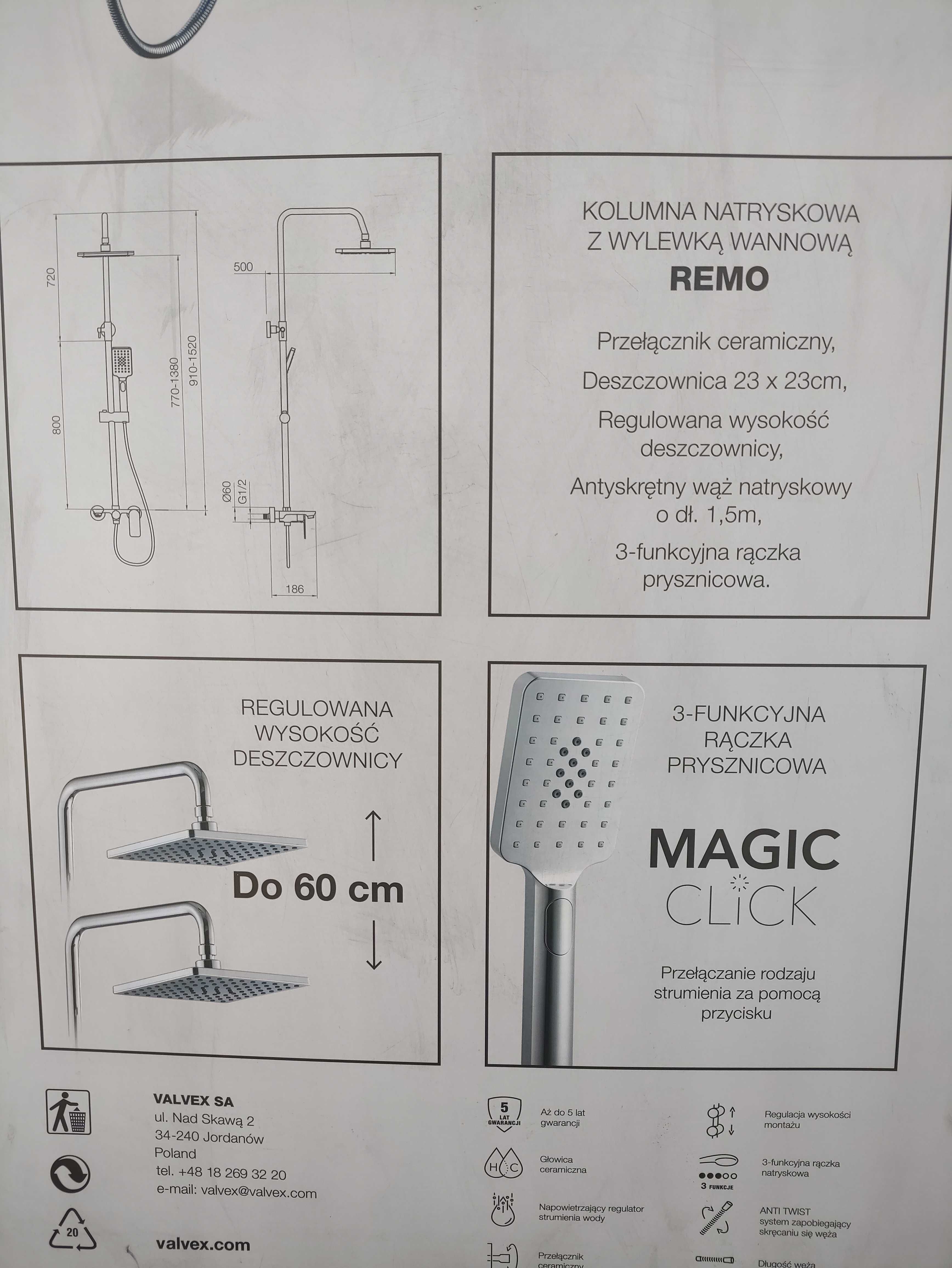 Valvex REMO kolumna natryskowa z wylewką wannową