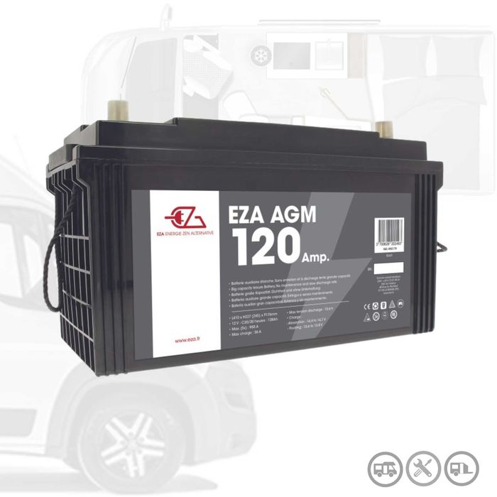 Bateria Auxiliar AGM Power Line 120Ah para Caravana e Autocaravana