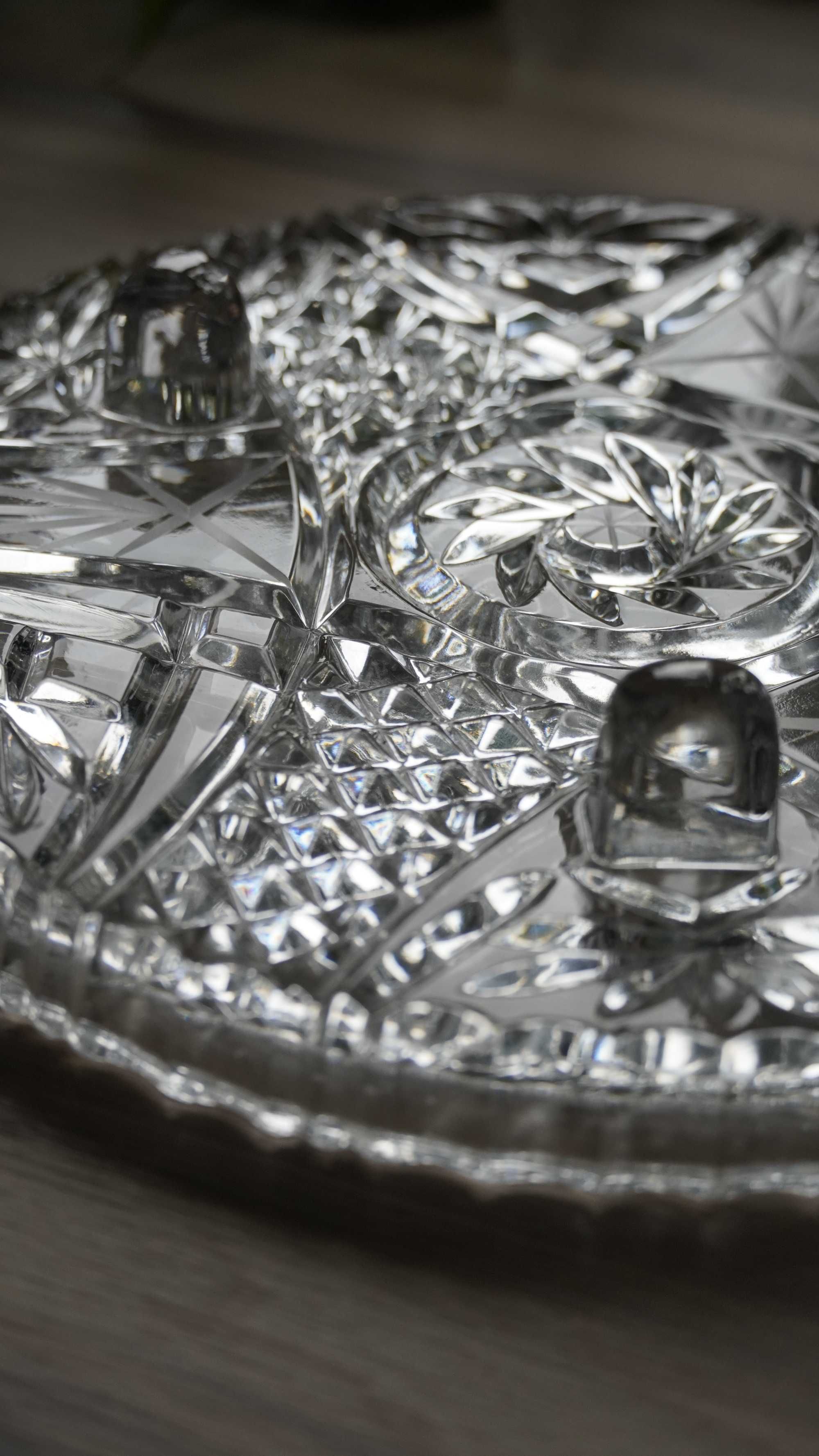 Przepiękna kryształowa patera na nóżkach kryształ PRL talerz