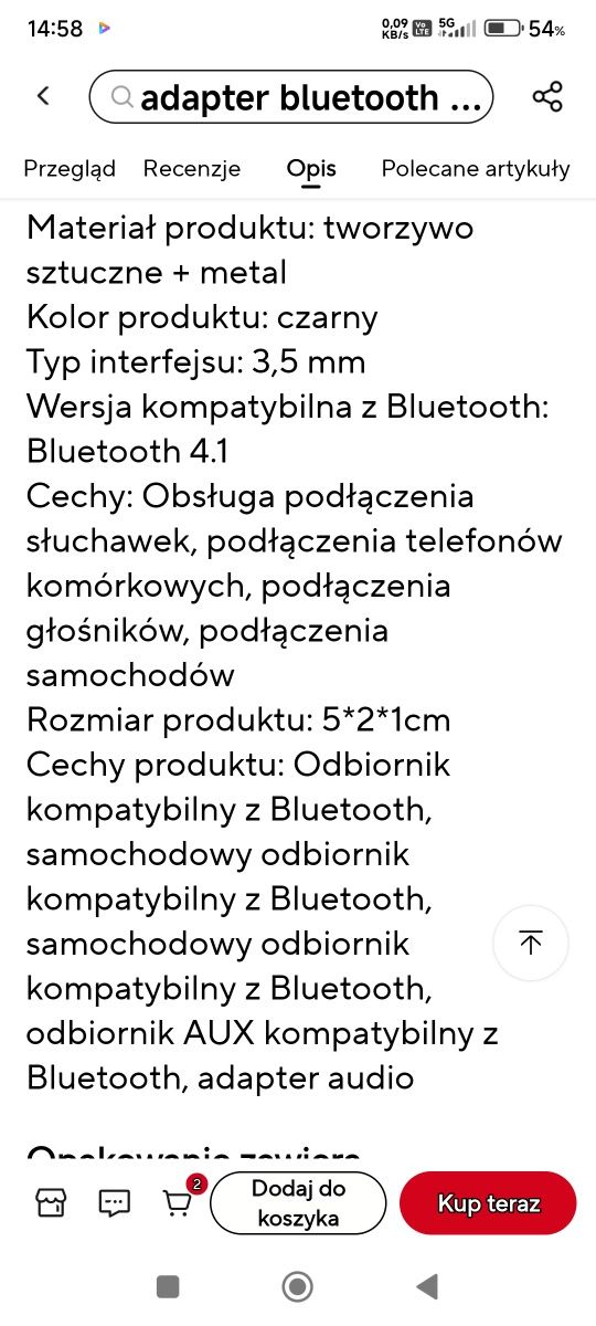 Bezprzewodowy odbiornik kompatybilny Bluetooth adapter audio