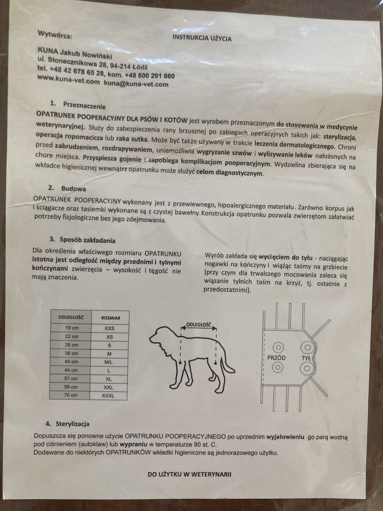 Opatrunek pooperacyjny XS, dla psa lub kota