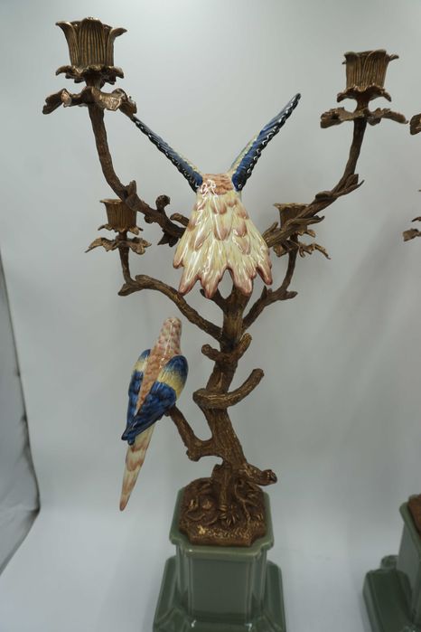 NIESAMOWITA para świeczników ptaszki porcelana brąz