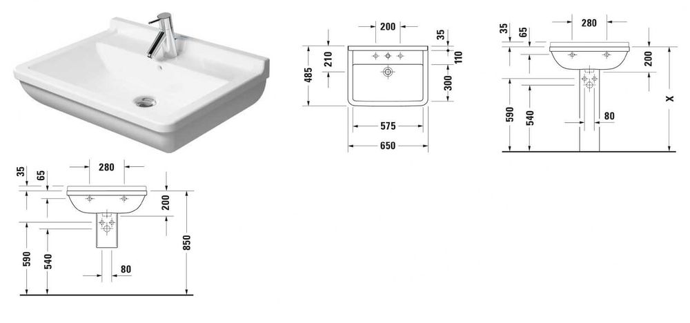 Umywalka Duravit Starck 3 + akcesoria komplet 30065, 86515