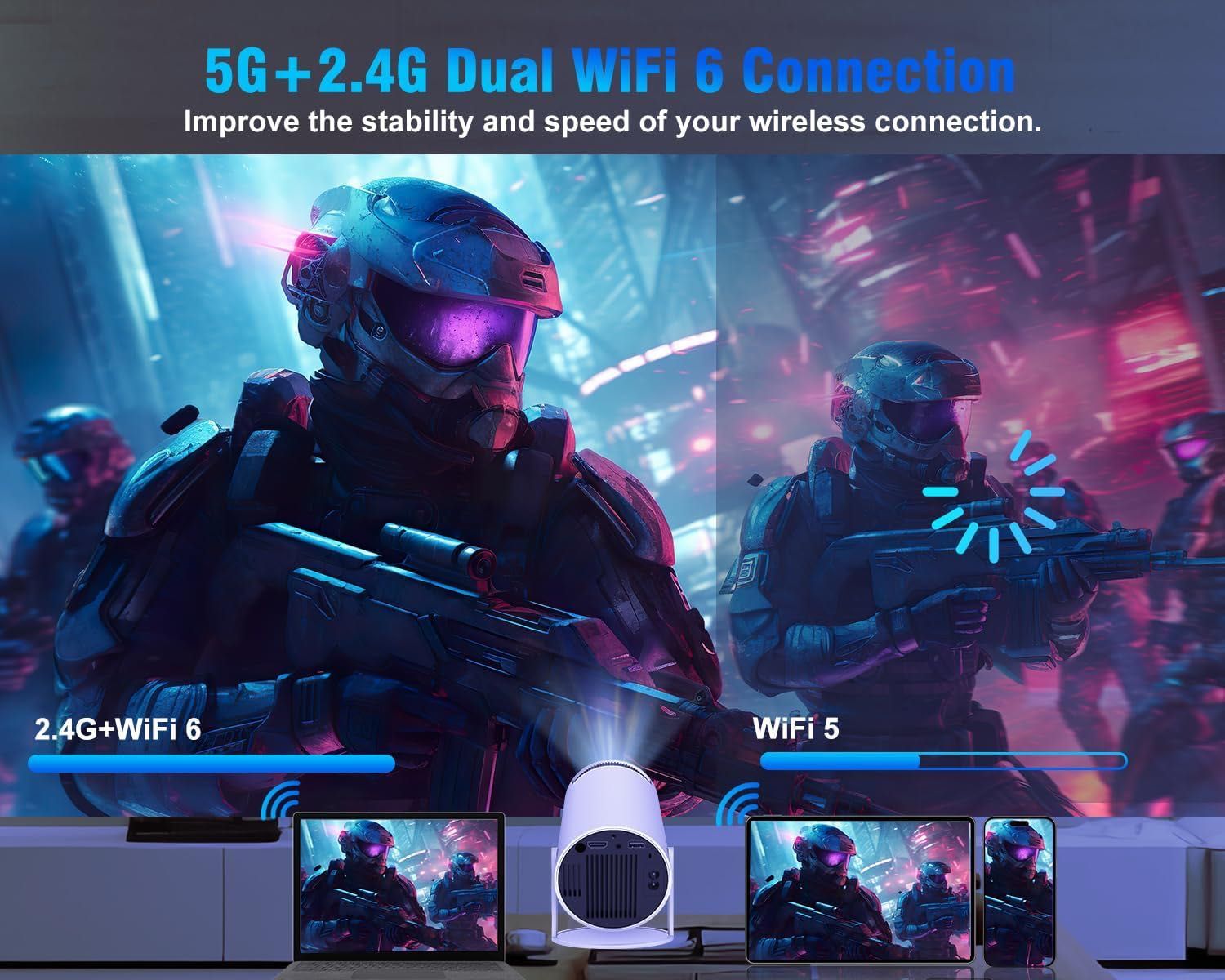 Projektor 4K z Android 11, ekran 200", Wi-Fi 6 i Bluetooth 5.0 biały