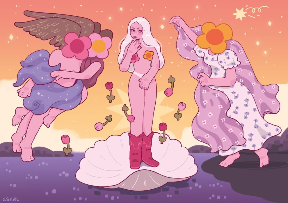 Постер, плакат «Дівчина з квіткою», “Народження Венери»