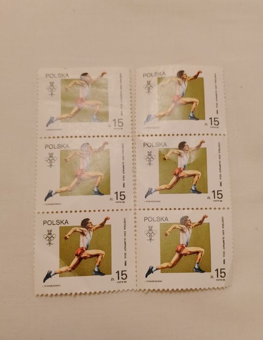 Znaczki pocztowe 6 x Igrzyska Olimpiada Seul 1988, filatelistyka PRL