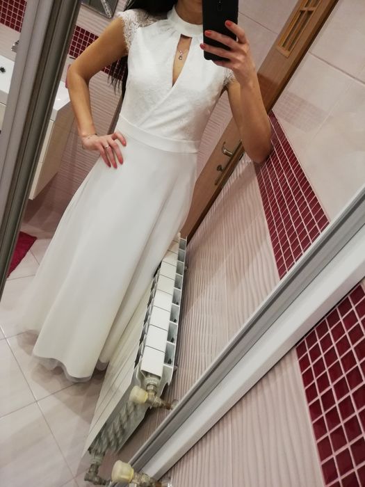 Nowa sukienka suknia maxi długa koronka koronkowa tiul 36 s ślub wesel