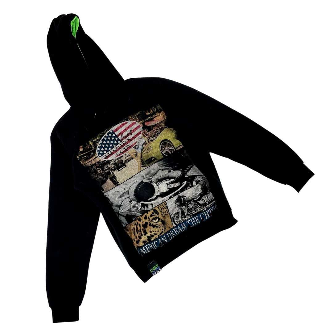 Vintage big print USA hoodie 90s y2k drip streetwear bluza z kapturem