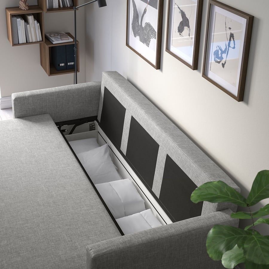 Sofá cama 3 lugares com arrumação FRIHETEN Azul