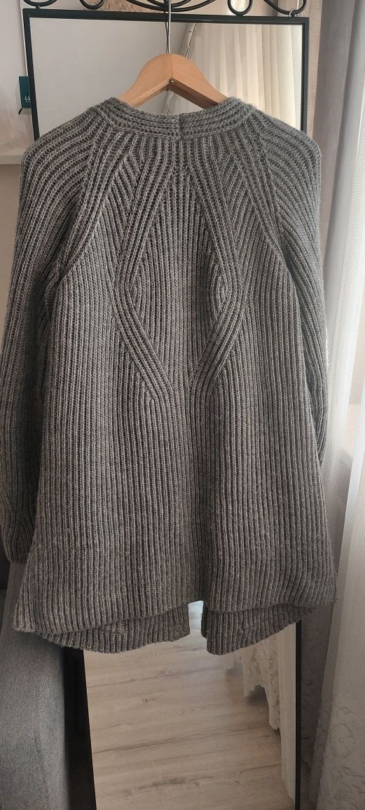 Ciemnoszary długi sweter oversize zapinany kardigan splot Zara Knit M