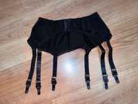 425/ Retro vintage nylon pas do pończoch czarny girdle rozmiar S/M