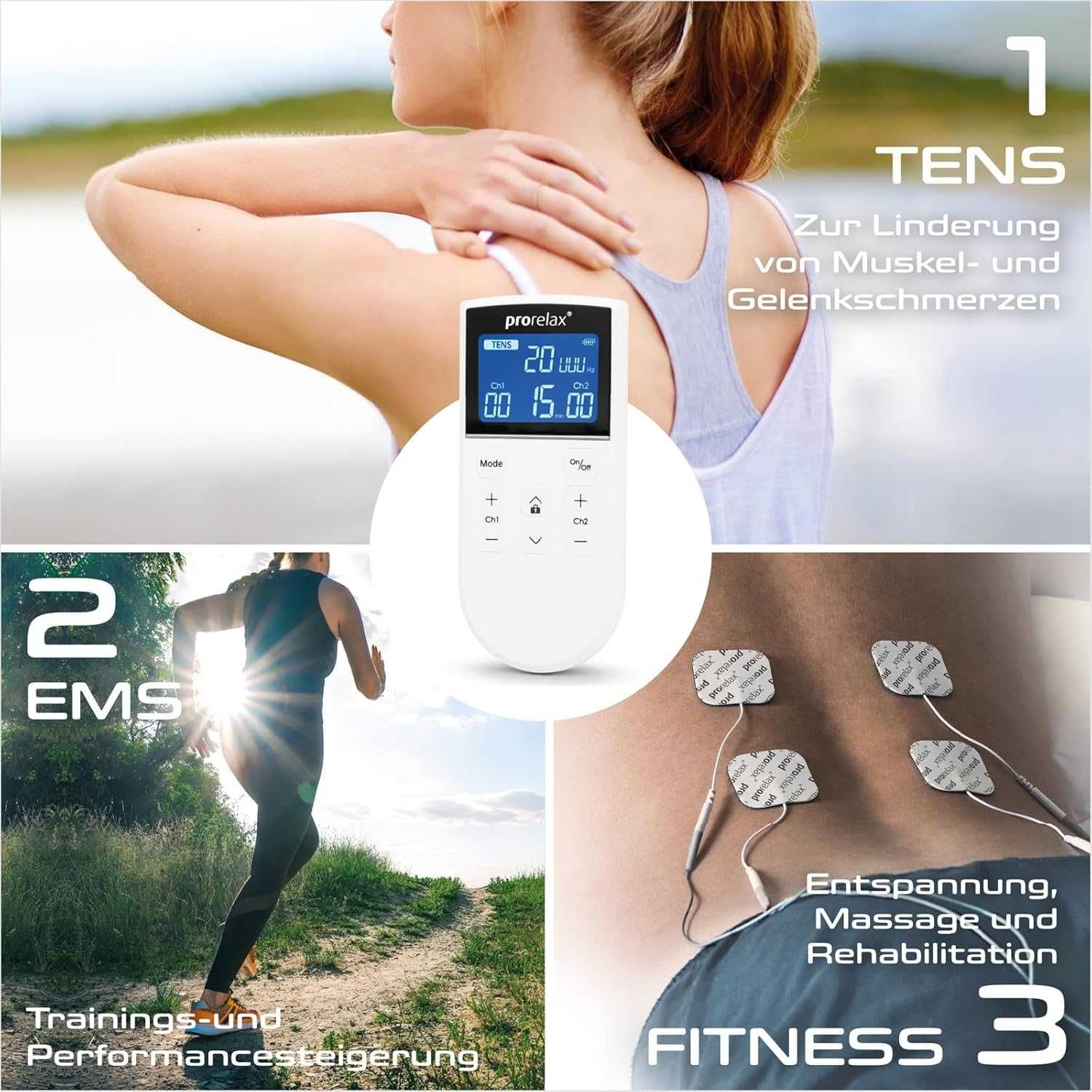 Prorelax Tens/Ems Trio+, Zasilane Bateryjnie,Łagodzenie Bólu