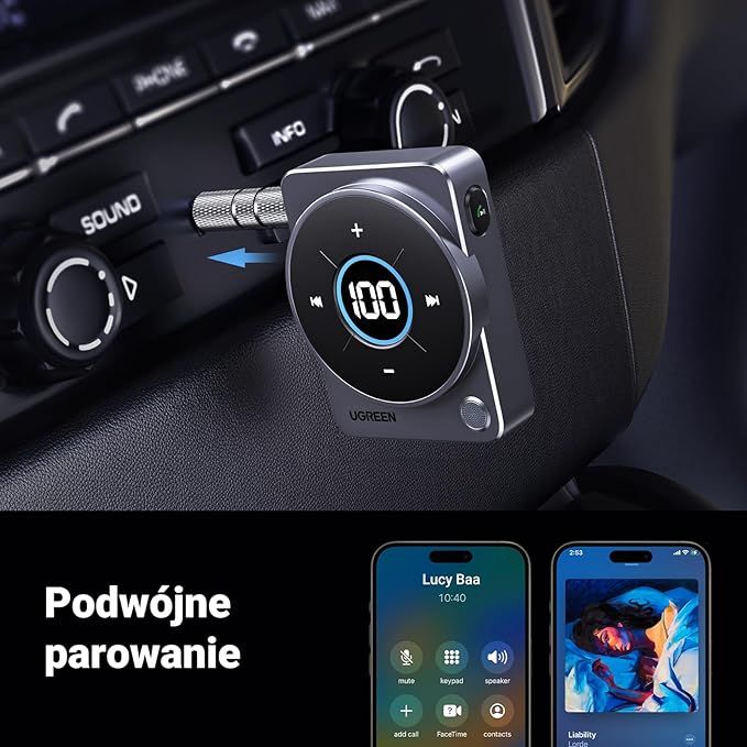 UGREEN Adapter Bluetooth 5.4 do Samochodu z Funkcją Głośnomówiącą