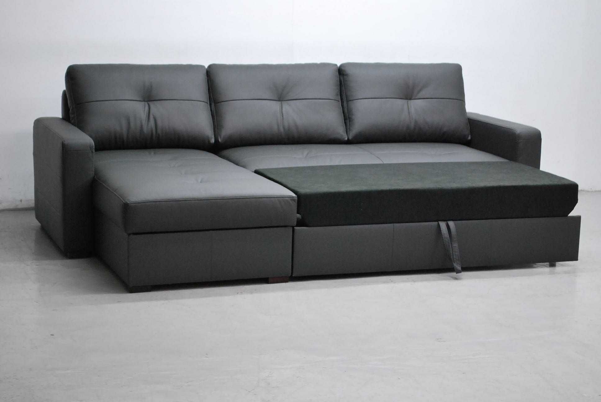grafitowa skóra naturalna Narożnik z funkcja spania pojemnik sofa 9117
