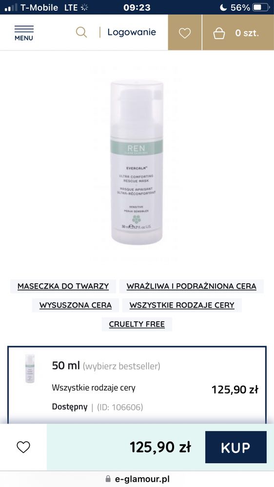 Maseczka regenerująca REN Evercalm 50ml dla skóry wrażliwej