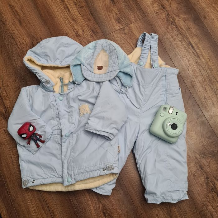 Zimowy śniegowy komplet chłopięcy zestaw spodnie i kurtka