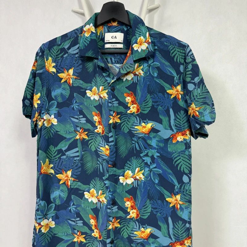 Koszula z krótkim rękawem t-shirt hawajka lata 80 C&A