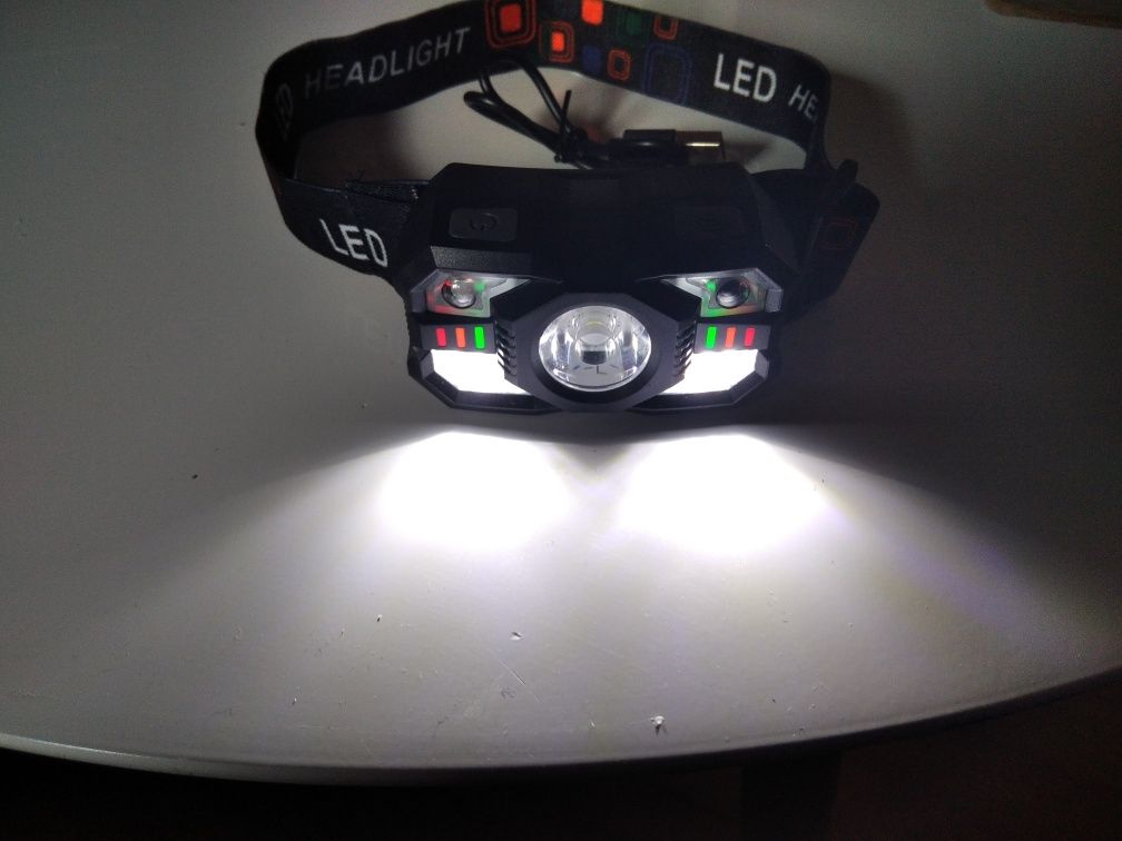 Latarka czołowa led usb. Bardzo mocna i wydajna. Czujnik ruchu