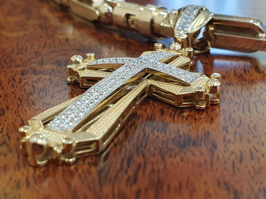 Złoty KRZYŻ Z DIAMENTAMI-128 szt.-1,25 ct.-próba 585.-DIAMENTOWY SKARB