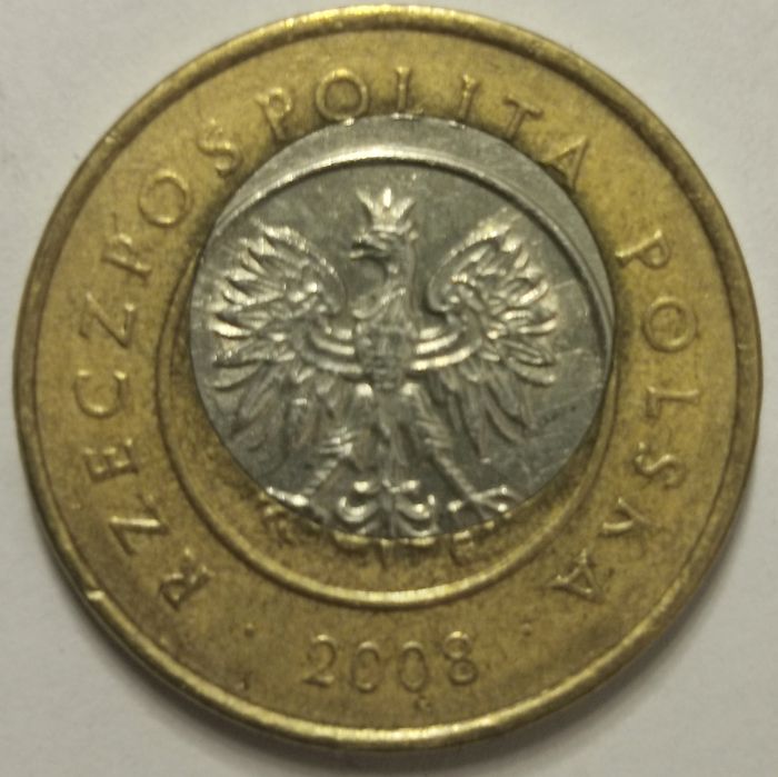 Destrukt monety 2 złote 2008, rozlany rdzeń