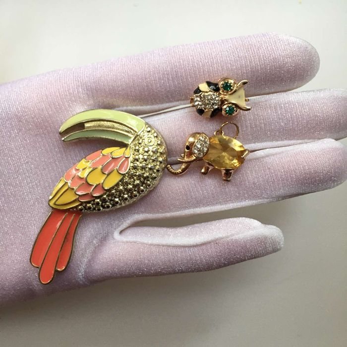 Лот бижутерия украшения кольцо подвеска брошь птица, сова, слон, Индия