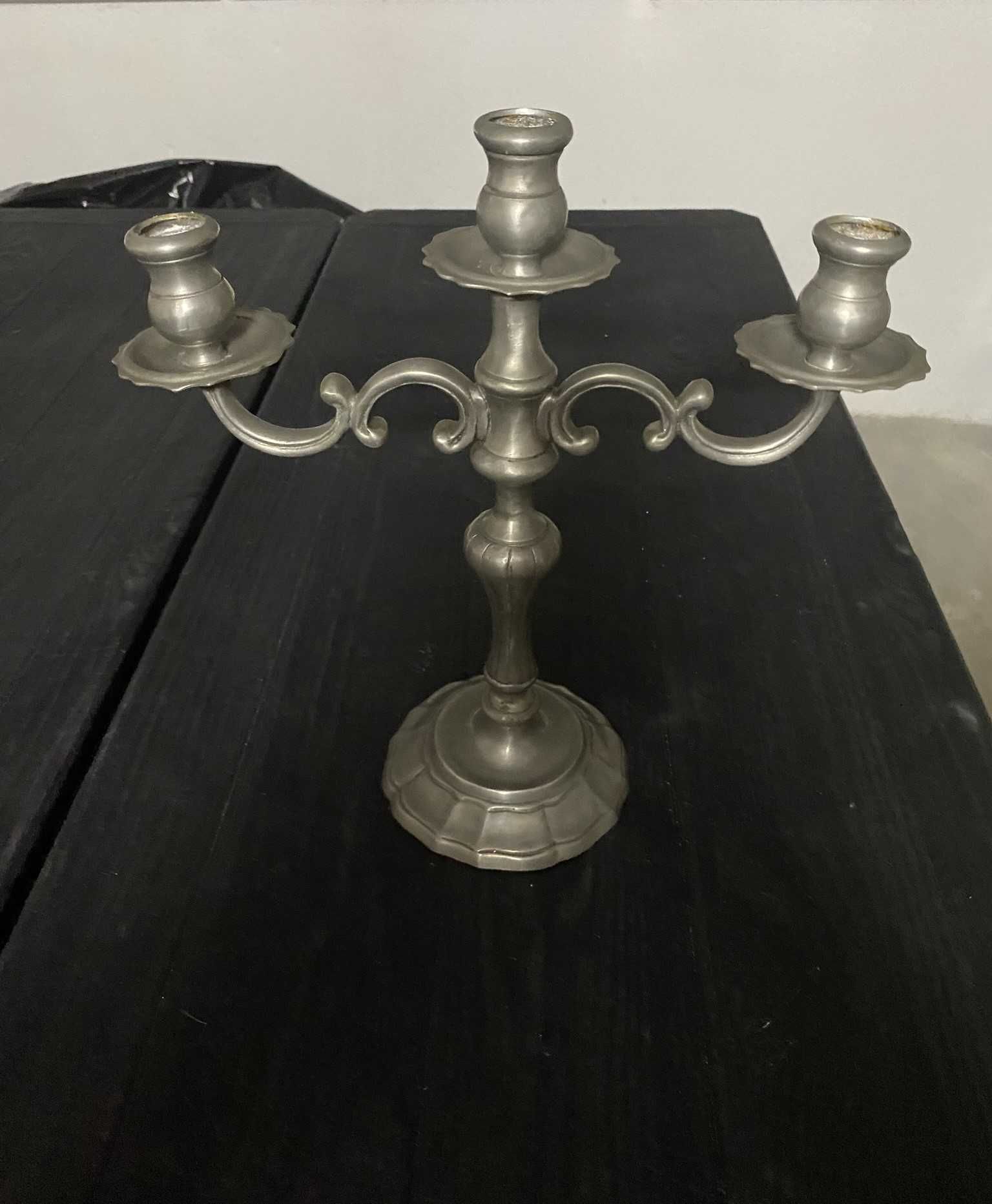 Castiçal 3 velas trabalhado Puro Estanho