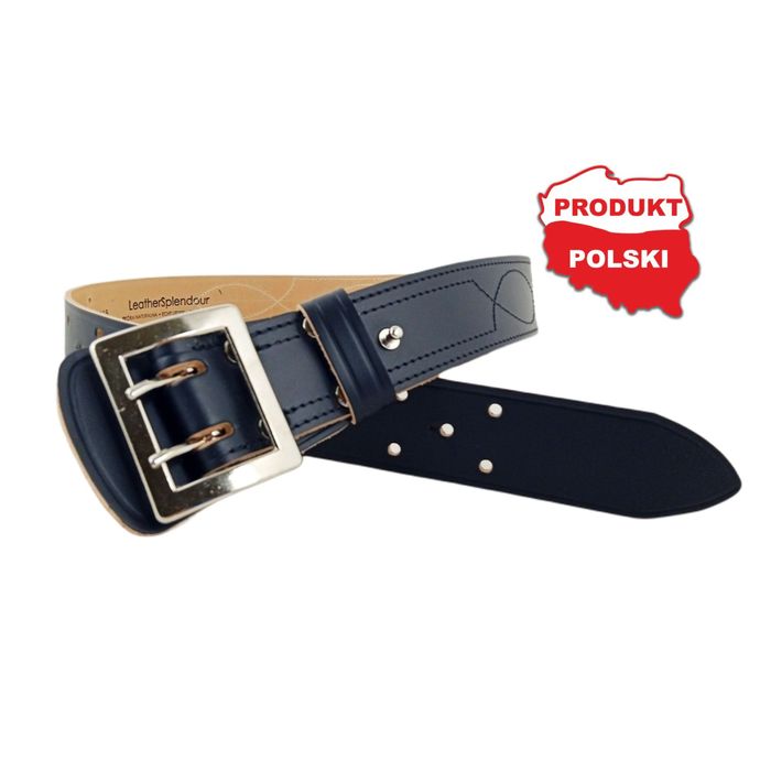 Oficerski Czarny Pas Skóra Naturalna Czarna Malowana 125cm OUTLET