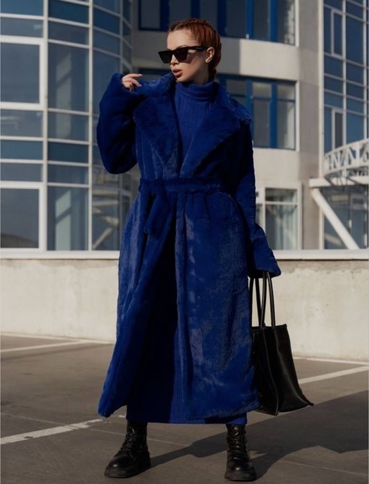 Темно-синя еко шуба