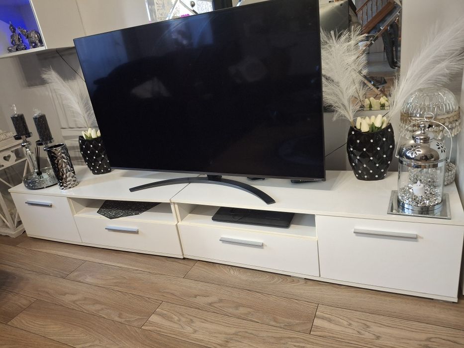 Nowoczesny zestaw mebli 2x komoda 135cm +2x szafka RTV biały połysk sa