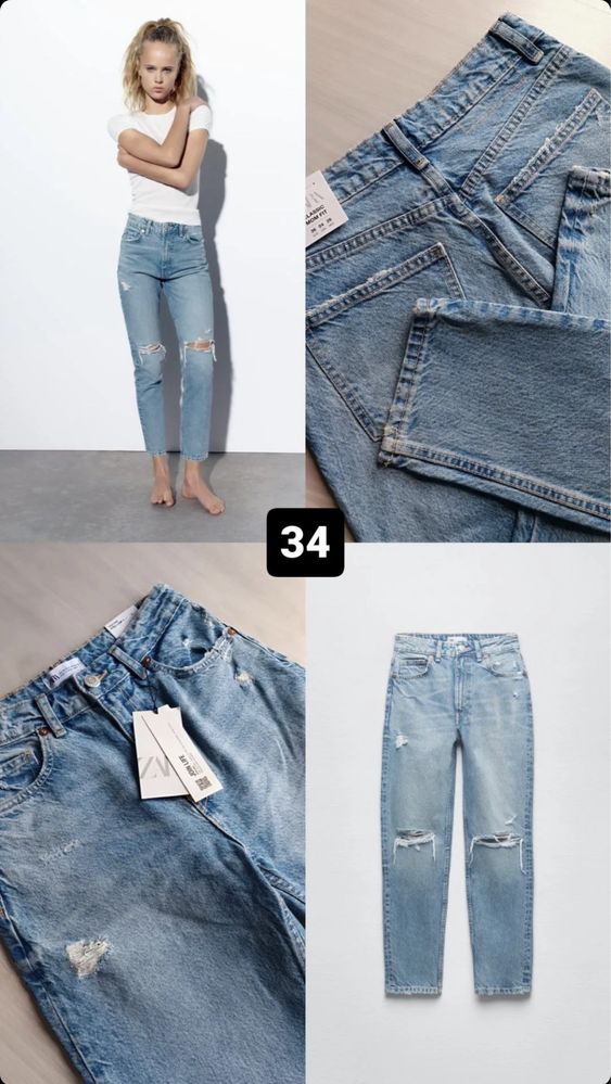 Джинси зара Zara mom fit з рваностями розрізами 34 мом