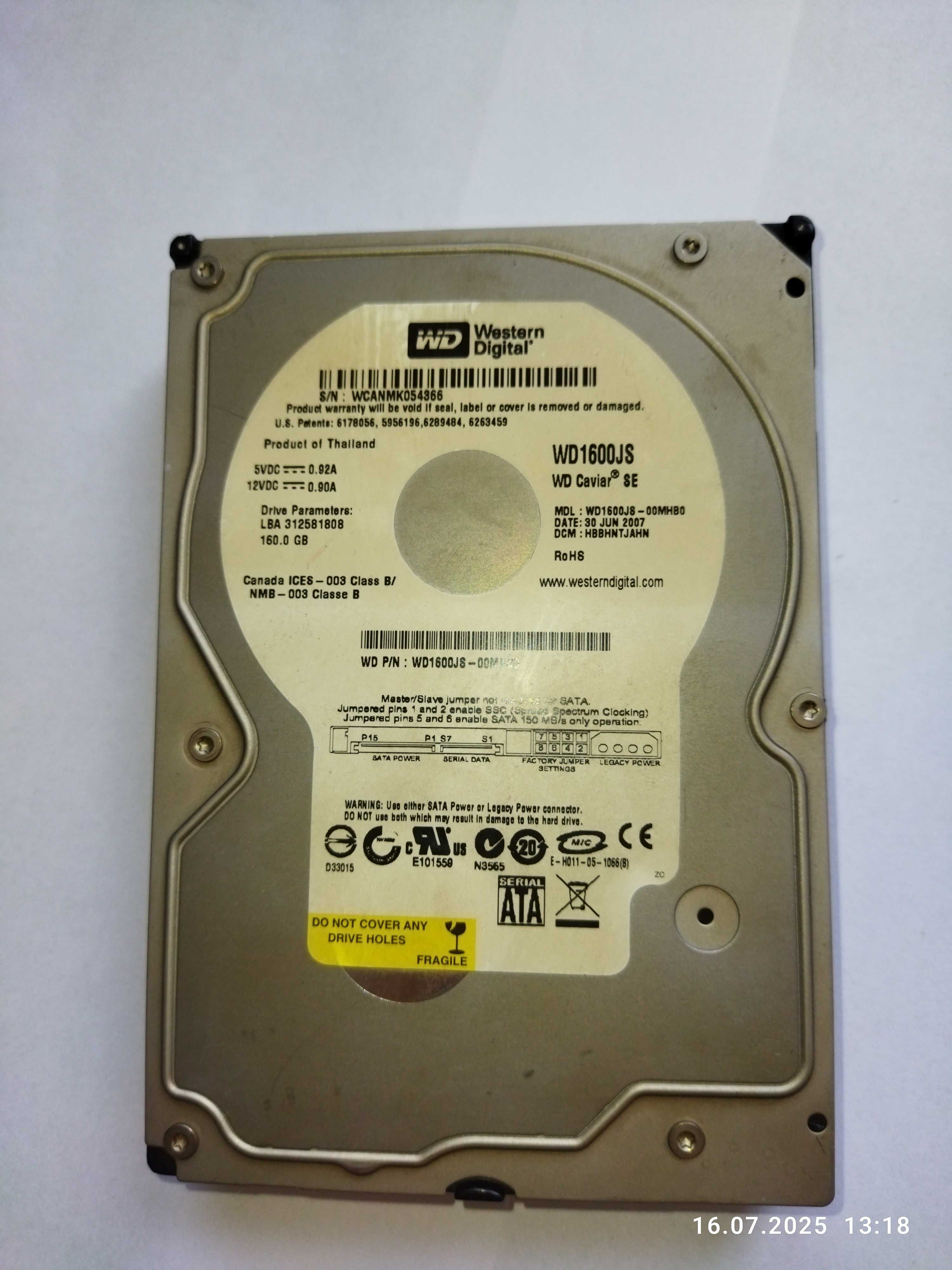 Dysk Twardy HDD 3,5" Western Digital WDC 160 GB WD16 SATA2 (3.0 Gbps)